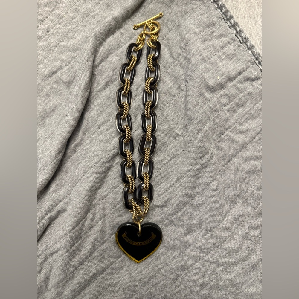 Vintage Juicy Couture Gold and Black Heart Pendant Necklace